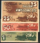 SALLENT (BARCELONA). Serie completa del 25 Céntimos, 50 Céntimos y 1 Peseta. Mayo de 1937. (González: 9821/23). MBC.