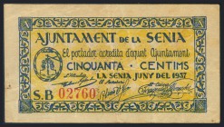 LA SENIA (TARRAGONA). 50 Céntimos. Junio de 1937. (González: 9938).