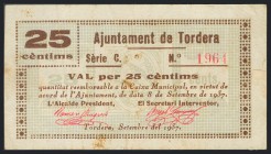 TORDERA (BARCELONA). 25 Céntimos. 8 de Septiembre de 1937. (González: 10306). BC.