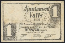 VALLS (TARRAGONA). 1 Peseta. 16 de Febrero de 1937. (González: 10538). BC.