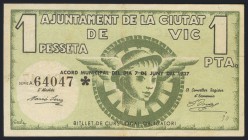 VIC (BARCELONA). 1 Peseta. 7 de Junio de 1937. (González: 10631). MBC.