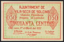 VILA-SECA DE SOLCINA (TARRAGONA). 50 Céntimos. 1 de Abril de 1937. (González: 10672). SC.