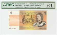 AUSTRALIA. 1 Dólar. 1966. (Pick: 37a). Inusual. Encapsulado PMG64. SC.