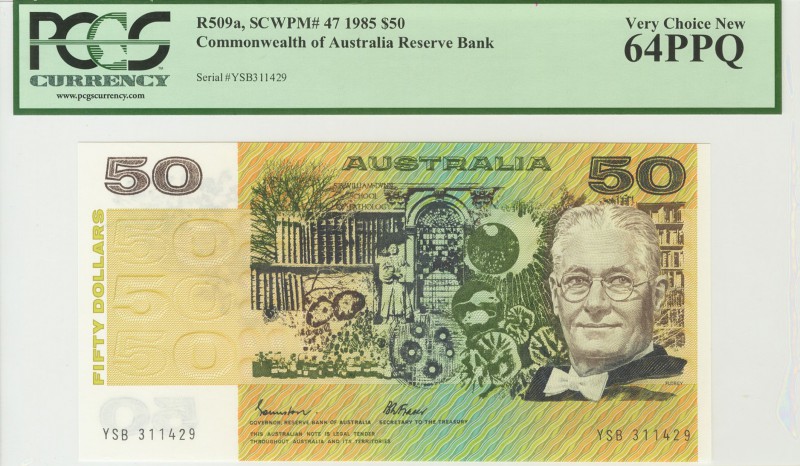 AUSTRALIA. 50 Dólares. 1985. Serie YSB. (Pick: 47). Encapsulado PCGS64PPQ. SC.