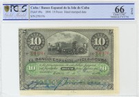 CUBA. 10 Pesos. 15 de Mayo de 1896. Sin serie. (Edifil 2017: 73a). Encapsulado PCGS66OPQ. Raro en esta calidad. SC.