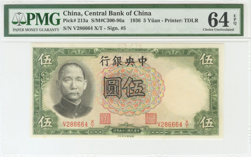 CHINA. 5 Yuan. 1936. Serie V. (Pick: 243a). Encapsulado 64EPQ.