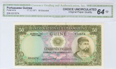 GUINEA PORTUGUESA. 50 Escudos. 17 de Diciembre de 1971. Sin serie. (Pick: 44a). Encapsulado CGA64OPQ.