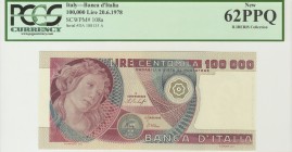 ITALIA. 100000 Liras. 20 de Junio de 1978. (Pick: 108a). Encapsulado PCGS62PPQ. SC.