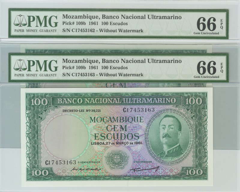 MOZAMBIQUE. 100 Escudos. 27 de Marzo de 1961. Pareja correlativa. Serie C. (Pick...