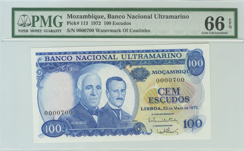 MOZAMBIQUE. 100 Escudos. 23 de Mayo de 1972. Nº:0000700. Sin serie. (Pick: 113)....