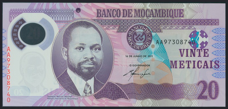 MOZAMBIQUE. 20 Meticais. 15 de Junio de 2011. Serie AA. (Pick: 149a). SC.