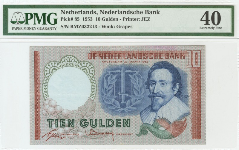 PAISES BAJOS. 10 Gulden. 23 de Marzo de 1953. Serie BMZ. (Pick: 85). Encapsulado...