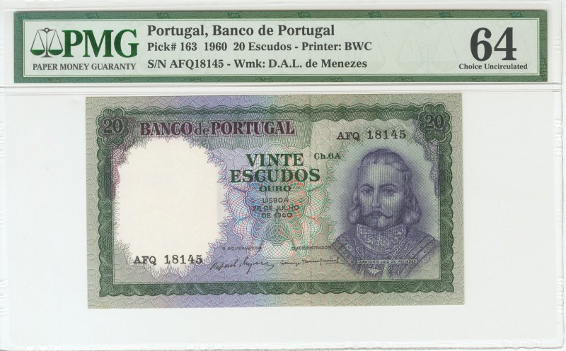 PORTUGAL. 20 Escudos. 26 de Julio de 1960. Serie AFQ. (Pick: 163). Encapsulado P...