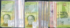 VENEZUELA. Interesante colección de 77 billetes con gran variedad de errores de corte e impresión conteniendo diferentes tipos y valores. BC/SC. A EXA...