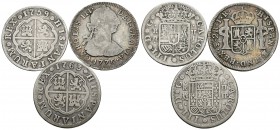 MONARQUIA ESPAÑOLA. Lote compuesto por 3 monedas de 2 Reales de Carlos III, conteniendo: 1759 Madrid J; 1763 Madrid JP y 1775 Potosí JR. Ar. BC+/MBC-....