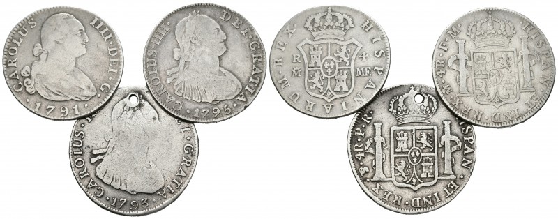 MONARQUIA ESPAÑOLA. Lote compuesto por 3 monedas de 4 Reales de Carlos IV, conte...