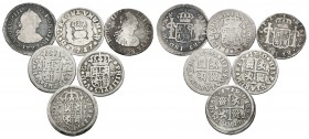 MONARQUIA ESPAÑOLA. Lote compuesto por 6 monedas de 1/2 Real, conteniendo: Felipe V 1719 Cuenca JJ, 1730 Madrid JF, 1735 Madrid JF y 1737 México MF; C...