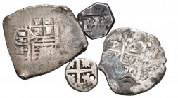 MONARQUIA ESPAÑOLA. Lote compuesto por 4 monedas macuquinas de 1/2 Real, 2 Reales y 4 Reales desde Felipe II hasta Felipe IV. Ar. BC/MBC-. A EXAMINAR....