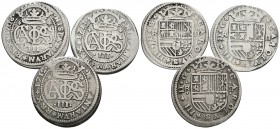 MONARQUIA ESPAÑOLA. Lote compuesto por 3 monedas de 2 Reales de Carlos III, el Pretendiente 1708, 1711 y 1712 Barcelona. Ar. BC+/MBC. A EXAMINAR.