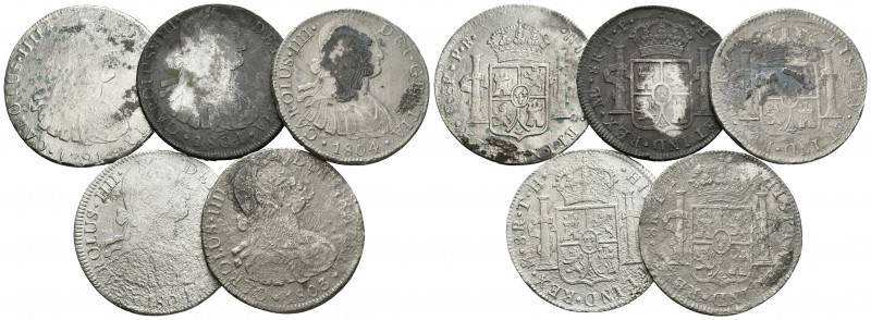 CARLOS IV. Lote compuesto por 5 monedas de 8 Reales: México 1803 FT, 1804 TH (3)...