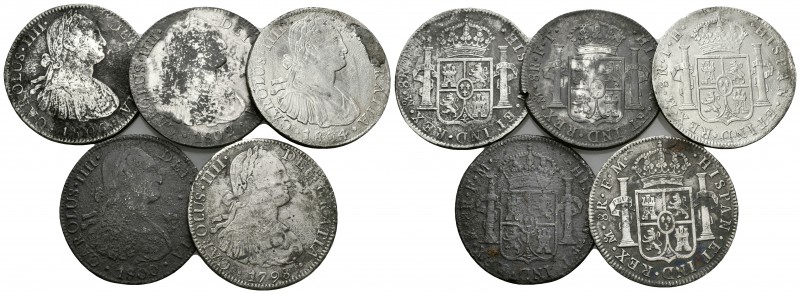 CARLOS IV. Lote compuesto por 5 monedas de 8 Reales de México: 1798 FM, 1800 FM,...