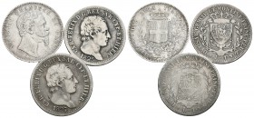 ITALIA. Lote compuesto por 3 monedas de 1 Lira, conteniendo: 1860 Génova Km#9, 1825 y 1827 Cerdeña Km#121.1. Ar. BC+/MBC. A EXAMINAR.