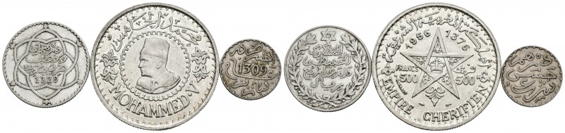 MARRUECOS. Lote compuesto por 3 monedas de plata, incluye: 1 Dirham 1309H; 1/4 R...