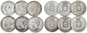 PORTUGAL. Lote compuesto por 6 monedas de plata de Luis I, conteniendo: 500 Reis 1870, 1871, 1888 (2) y 1889 (2). Ar. BC+/MBC. A EXAMINAR.