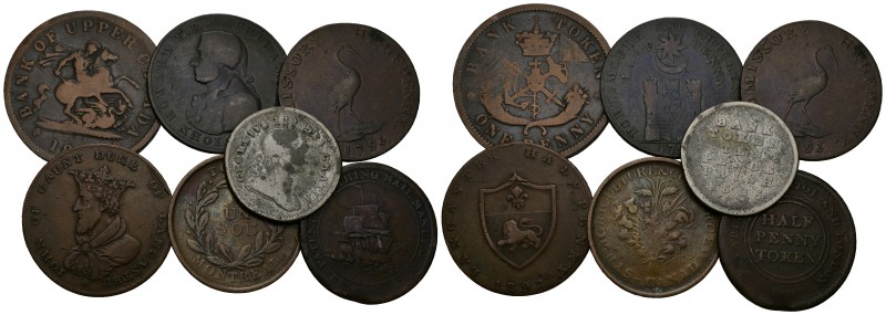 MUNDIAL-TOKENS. Lote compuesto por 7 Tokens del siglo XIX de Canadá y Gran Breta...