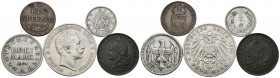MUNDIAL. Lote compuesto por 5 monedas de diferentes países, conteniendo: Japón 20 Sen 1904; Alemania 3 Mark 1924 A y 5 Mark 1903 A; Austria 1 Kreuzer ...