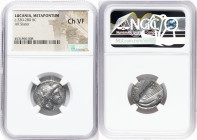 LUCANIA. Metapontum. Ca. 330-280 BC. AR stater (20mm, 1h). NGC Choice VF. Ly-, magistrate. Head of Demeter right, hair waved, knotted in queue, fallin...