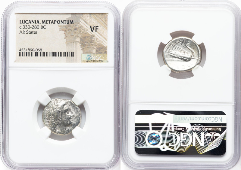 LUCANIA. Metapontum. Ca. 330-280 BC. AR stater (19mm, 4h). NGC VF. Dai- and Mach...