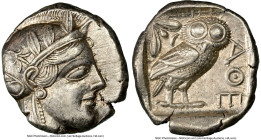 ATTICA. Athens. Ca. 440-404 BC. AR tetradrachm (24mm, 17.19 gm, 1h). NGC AU 4/5 - 4/5. Mid-mass coinage issue. Head of Athena right, wearing earring, ...