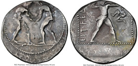 PAMPHYLIA. Aspendus. Ca. 380-225 BC. AR stater (22mm, 10.75 gm, 12h). NGC VF 2/5 - 3/5. Ca. 380-325 BC. Two nude wrestlers grappling; KI between, all ...