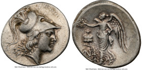 PAMPHYLIA. Side. Ca. 3rd-2nd centuries BC. AR tetradrachm (32mm, 16.75 gm, 12h). NGC Choice XF 4/5 - 4/5. Head of Athena right, wearing crested Corint...