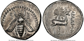 PHOENICIA. Aradus. Ca. 2nd century BC. AR drachm (19mm, 4.14 gm, 12h). NGC AU 5/5 - 3/5, light marks. Dated Civic Year 90 (170/169 BC). Bee seen from ...