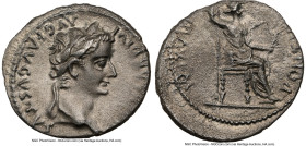 Tiberius (AD 14-37). AR denarius (19mm, 3.47 gm, 2h). NGC Choice XF 4/5 - 2/5. Lugdunum, ca. AD 18-35. TI CAESAR DIVI-AVG F AVGVSTVS, laureate head of...