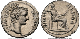 Tiberius (AD 14-37). AR denarius (19mm, 3.79 gm, 5h). NGC Choice VF 3/5 - 3/5, brushed. Lugdunum, ca. AD 15-18. TI CAESAR DIVI-AVG F AVGVSTVS, laureat...