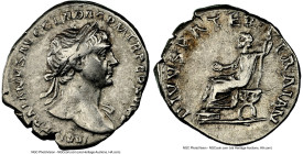 Trajan (AD 98-117). AR denarius (19mm, 7h). NGC VF. Rome, AD 112-114. IMP TRAINANVS AVG GER DAC P M TR P COS VI P P, laureate head of Trajan right, wi...