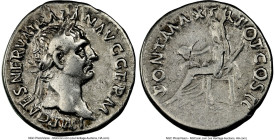 Trajan (AD 98-117). AR denarius (18mm, 7h). NGC VF. Rome, AD 98-99. IMP CAES NERVA TRAIAN AVG GERM, laureate head of Trajan right / PONT MAX TR POT CO...