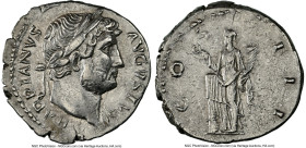 Hadrian (AD 117-138). AR denarius (18mm, 5h). NGC XF. Rome, AD 128-129. HADRIANVS-AVGVSTVS, laureate head of Hadrian right, slight drapery on left sho...