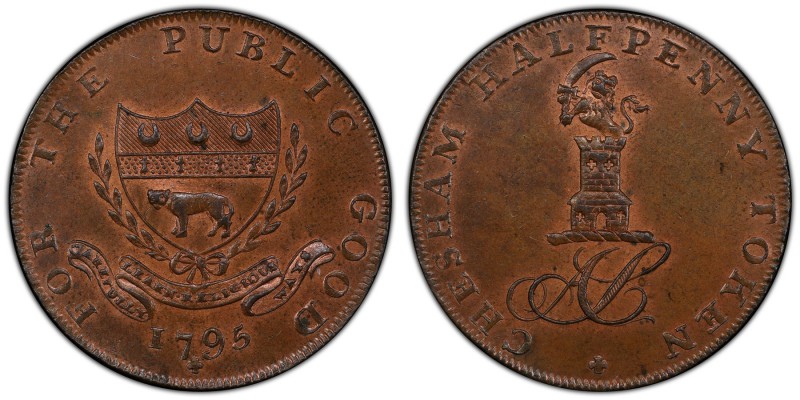 Buckinghamshire, Chesham copper 1/2 Penny Token 1795 MS64 Brown PCGS, D&H-20. CH...