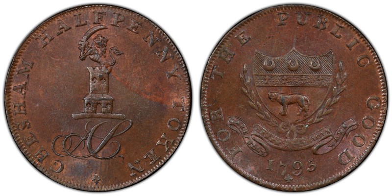 Buckinghamshire, Chesham copper 1/2 Penny Token 1795 MS64 Brown PCGS, D&H-20. Ed...
