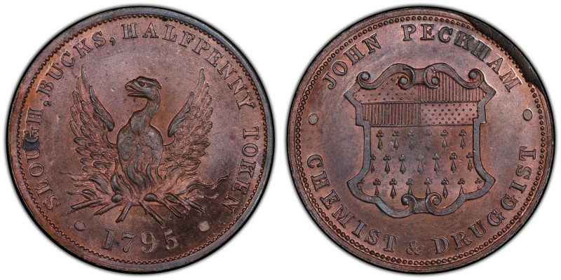 Buckinghamshire copper 1/2 Penny Token 1795 MS64 Red and Brown PCGS, D&H-27. Pho...