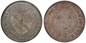 Cheshire, Nantwich white metal Shilling Token 1811 MS64 PCGS, Davis-1. NANTWICH TOKEN / VALUE ONE SHILLING. Coat of arms / ONE POUND NOTE FOR 20 TOKEN...
