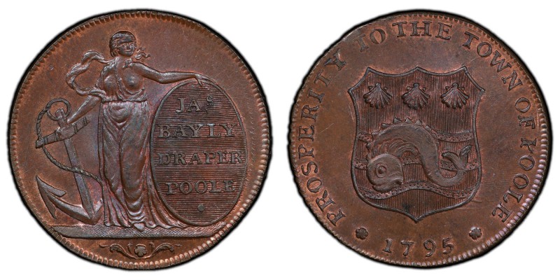 Dorsetshire, Poole copper 1/2 Penny Token 1795 MS64 Brown PCGS, D&H-6. Edge: I P...