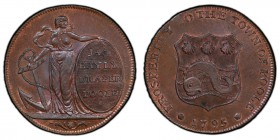 Dorsetshire, Poole copper 1/2 Penny Token 1795 MS64 Brown PCGS, D&H-6. Edge: I PROMISE TO PAY ON DEMAND ONE HALFPENNY. Hope leaning on an anchor and a...