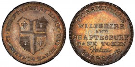 Dorsetshire silver 6 Pence Token 1811 MS64 PCGS, Dalton-29. Edge: Milled. SHAFTESBURY BANK LICENSED 14 MARCH 1811. Shield of arms / DORSETSHIRE WILTSH...