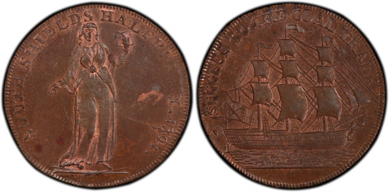 Durham, South Shields copper 1/2 Penny Token 1794 MS63 Brown PCGS, D&H-4. 9.43gm...