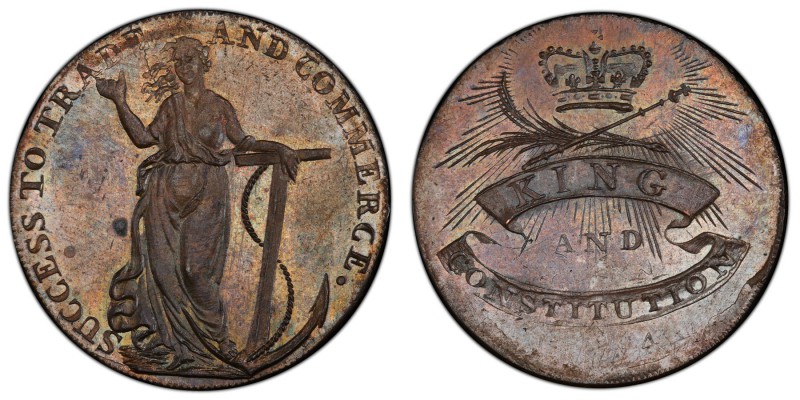Essex, Chelmsford copper 1/2 Penny Token 1794 MS64 Brown PCGS, D&H-6, Conder p.2...